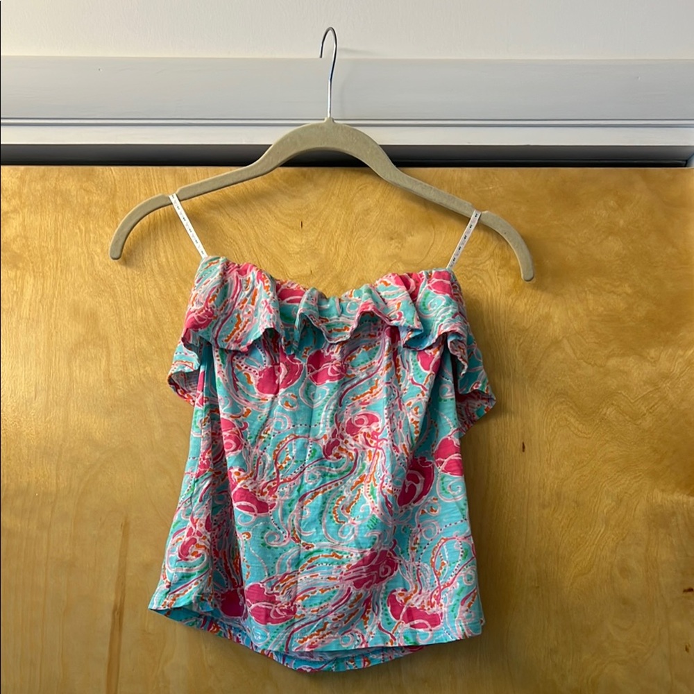 Lilly Pulitzer Green and Pink Ruffled Camisole